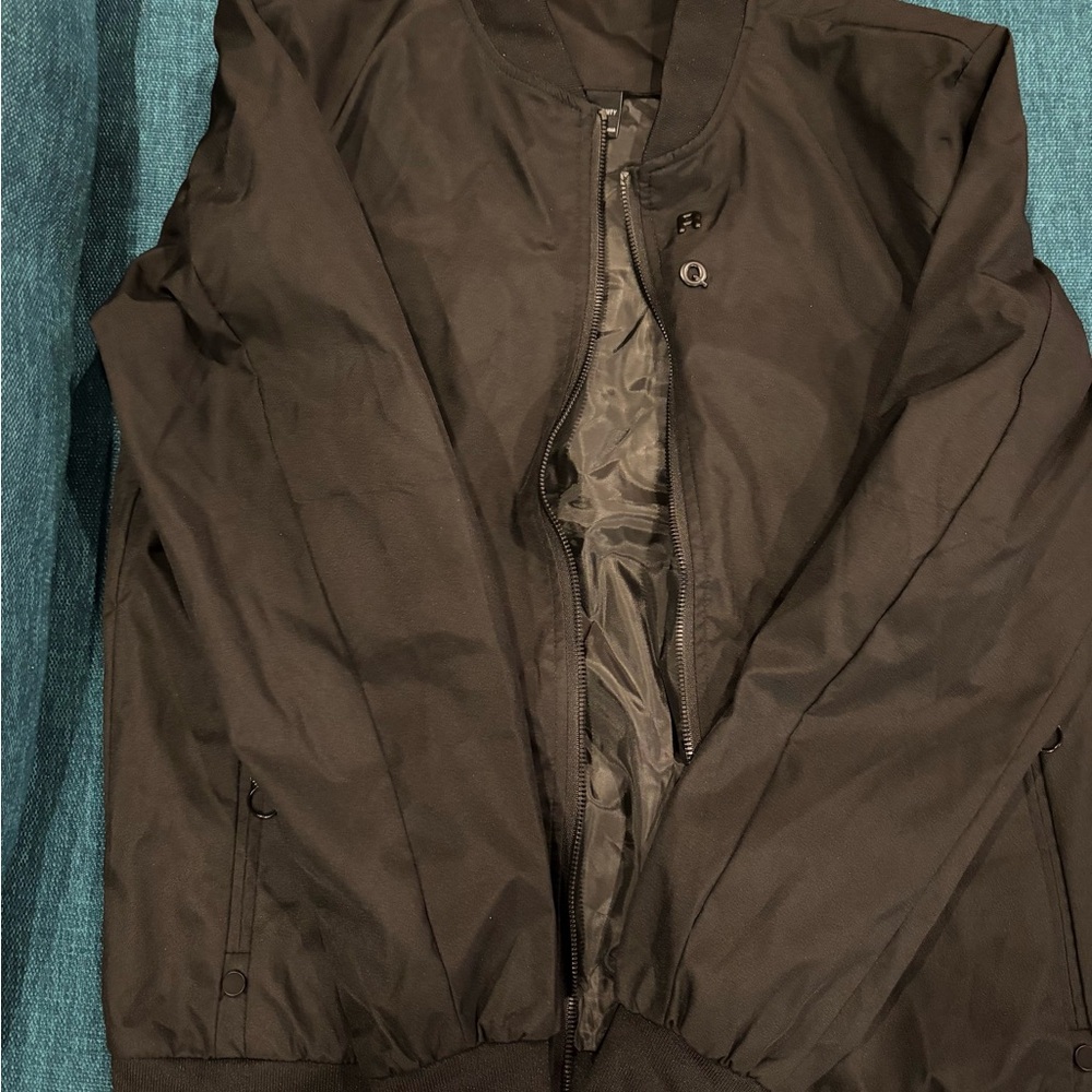 SHEIN Black Bomber Jacket Weather-Resistant Varsity Style